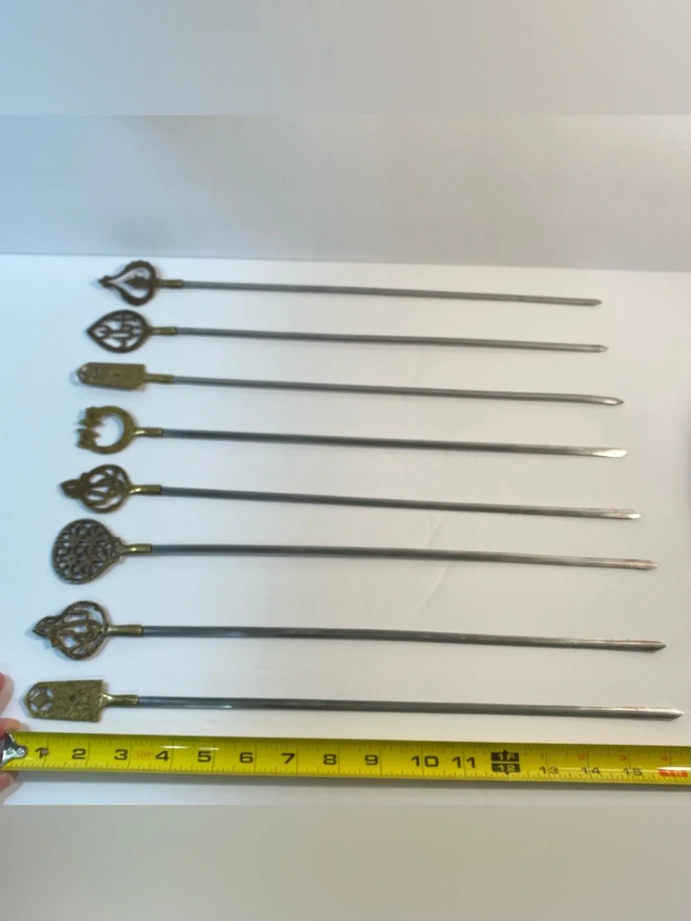 8 Vintage Sener Turkey Brass Stainless Steel Meat Skewers BBQ Grill Shish Kabobs